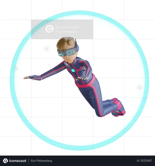 Man virtual flying with metaverse  3D Illustration