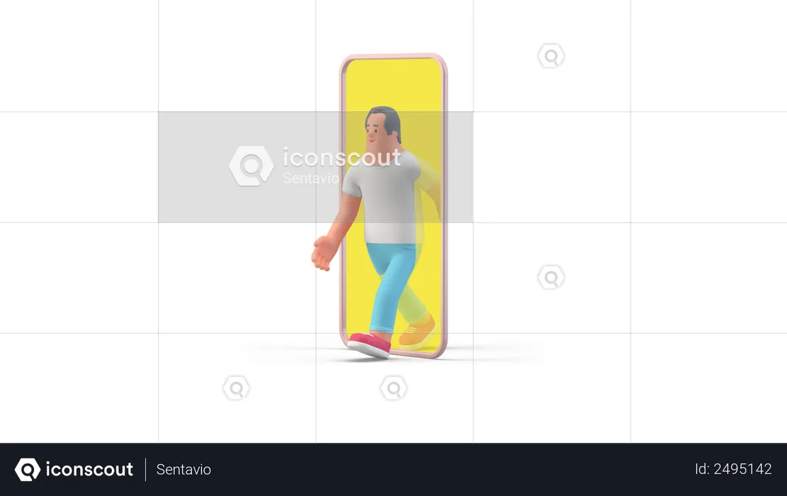 Man walking out of smartphone  3D Illustration