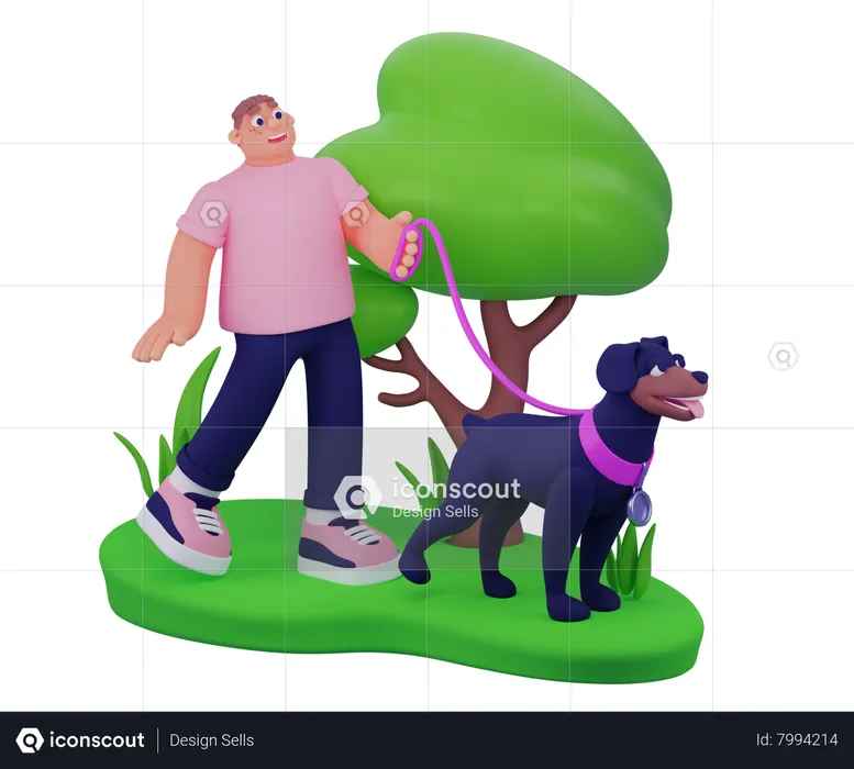 Man Walking With Dog  3D Illustration