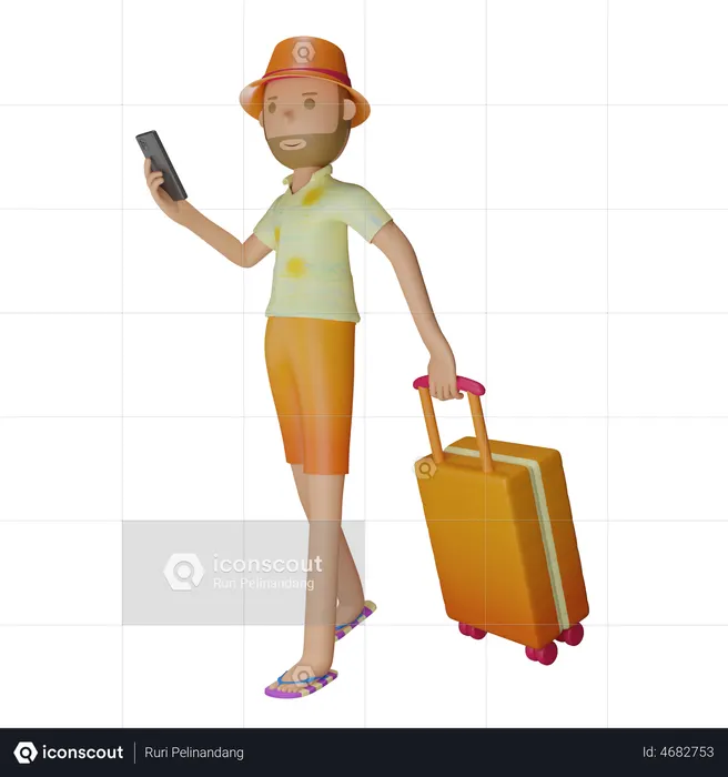 Man Walking With Luggage  3D Illustration