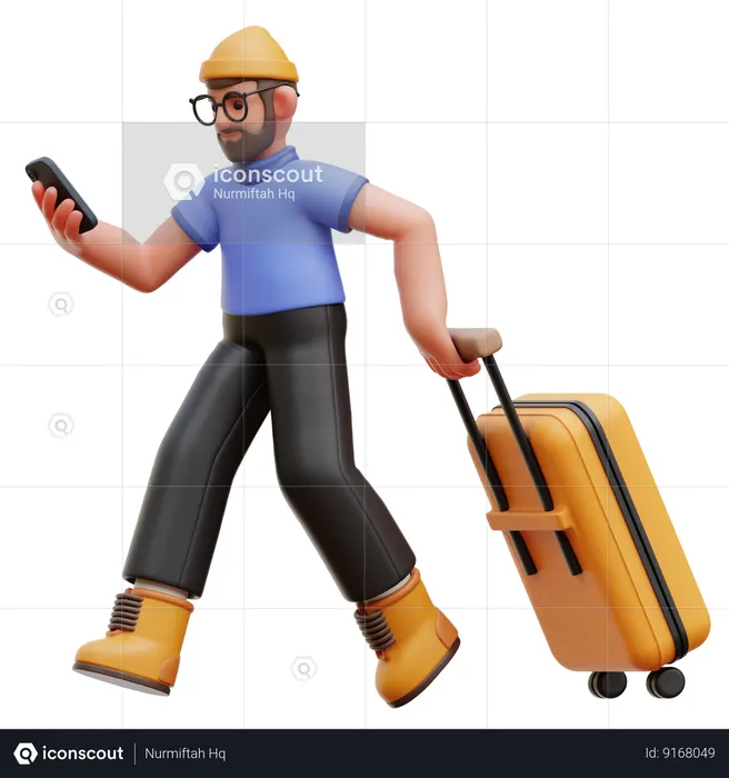 Man Walking With Suitcase  3D Illustration