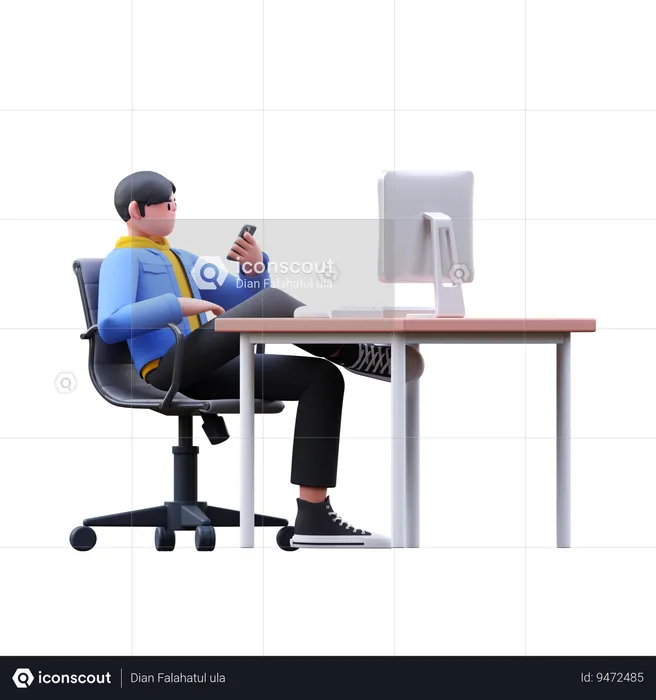 Man Watching In Mobile At Office  3D Illustration