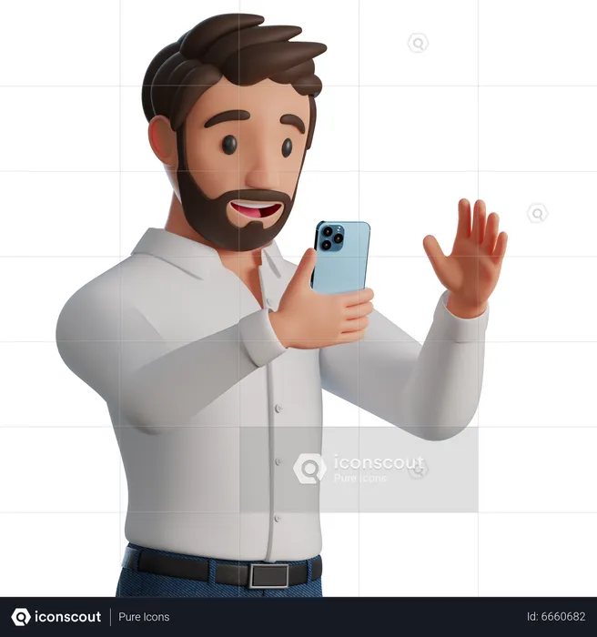 Man watching presentation in mobile phone  3D Illustration