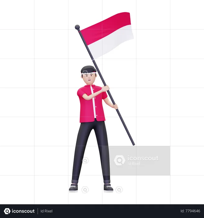 Man waving Indonesian flag  3D Icon