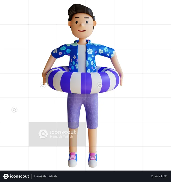 Man wearing a beach buoy  3D Illustration