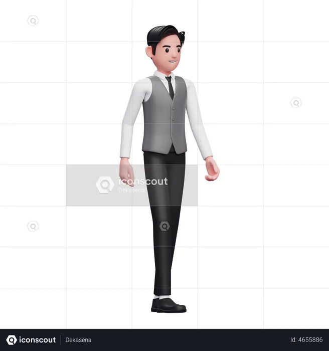 Man wearing a gray office vest walking  3D Illustration