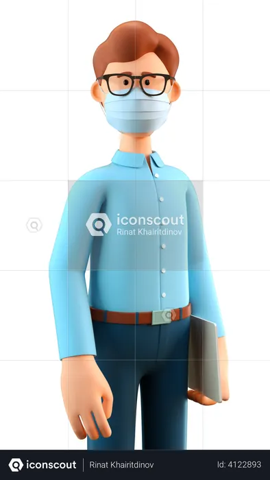Man wearing protective face mask And holding tablet  3D Illustration