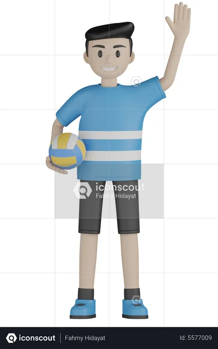 Man Weaving Hand While Holding Volleyball  3D Illustration