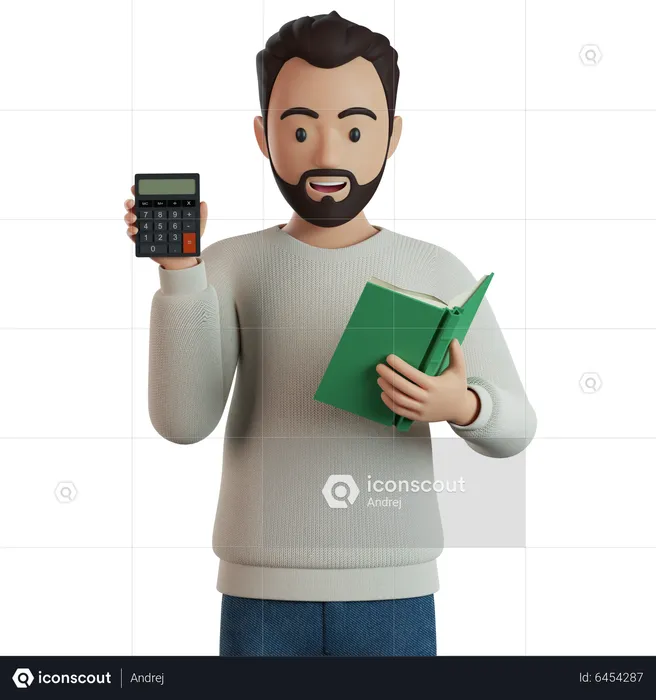 Man With A Calculator And A Book In His Hands  3D Illustration