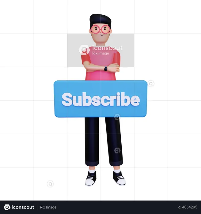Man with a subscribe button  3D Illustration