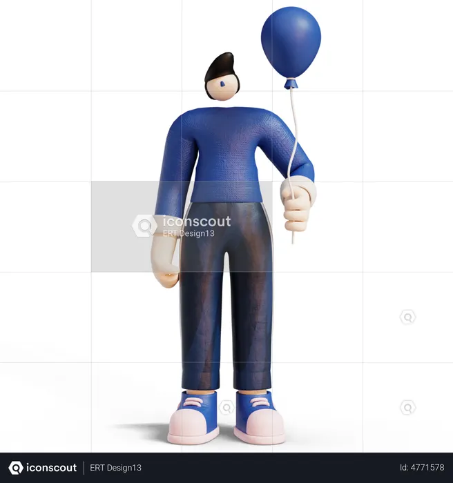 Man With Balloons Flying In Sky  3D Illustration