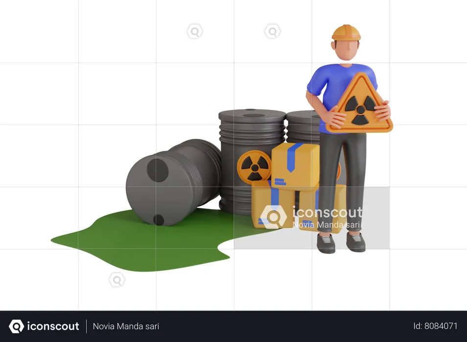 Man With Barrels Hazard Liquid  3D Illustration