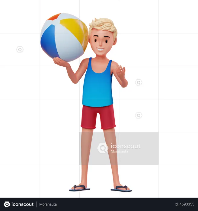 Man with beach ball  3D Illustration