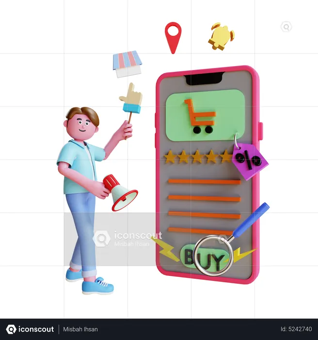 Man with big phone doing digital marketing  3D Illustration