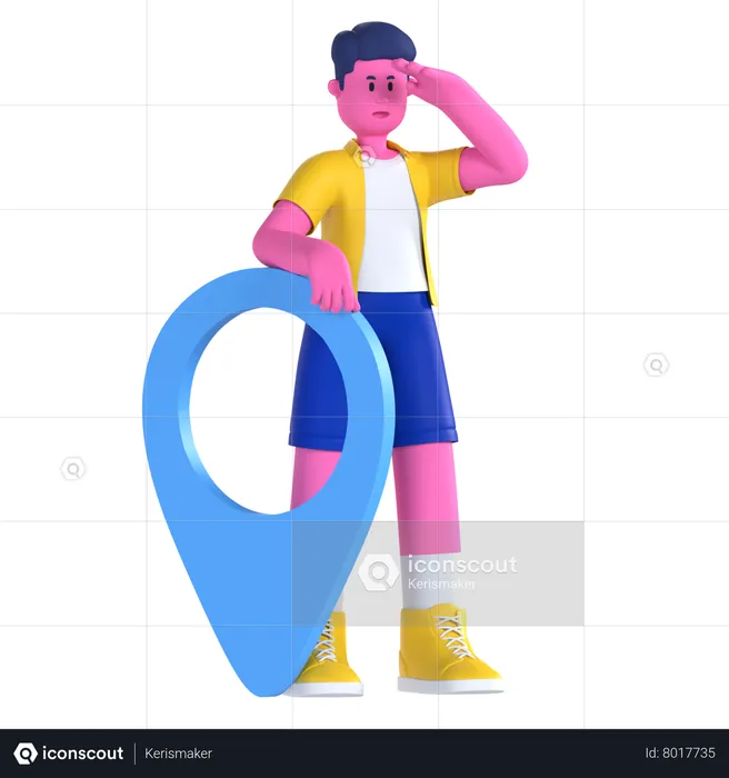 Man with Big Pin Location  3D Illustration