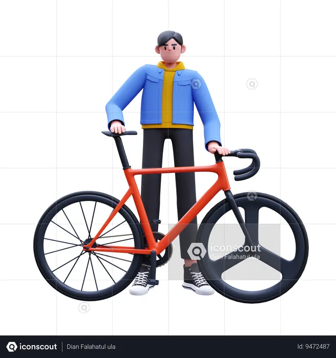 Man With Bike  3D Illustration