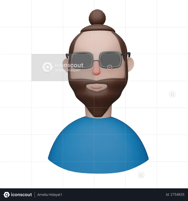 Man with bun  3D Illustration
