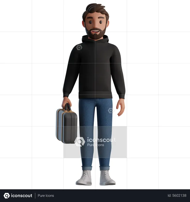 Man with case in hand  3D Illustration