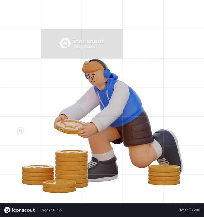 Man with coins  3D Illustration