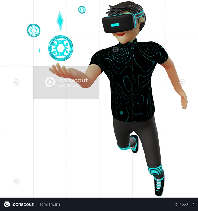 Man with crypto coin in metaverse  3D Illustration