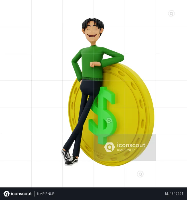 Man with dollar coin  3D Illustration