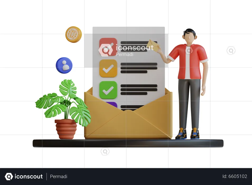 Man with email Checklist  3D Illustration