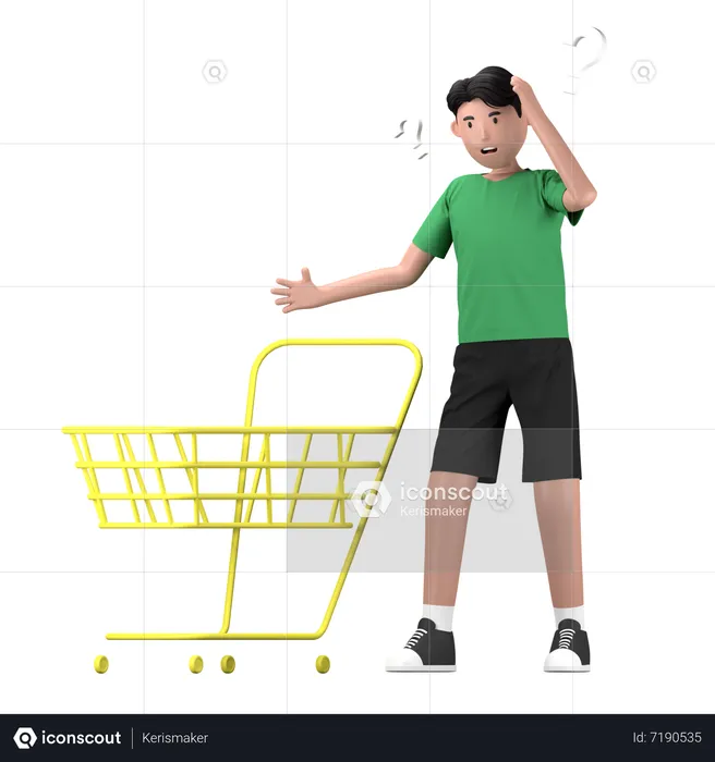 Man with empty shopping cart  3D Illustration
