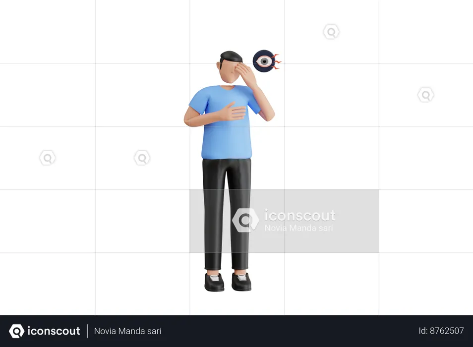 Man With Eye Redness Symptom  3D Illustration