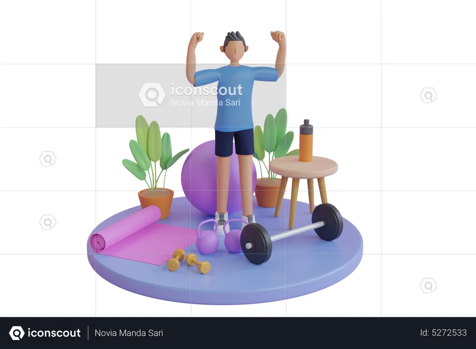 Man with Fitness Equipment  3D Illustration