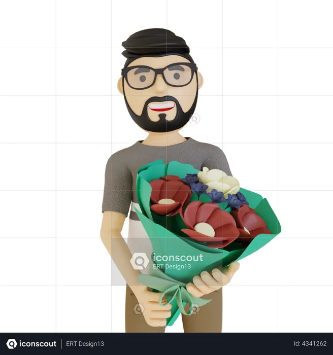 Man With Flower  3D Illustration