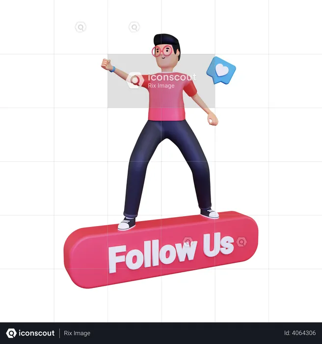Man with Follow Us Button Logo 3D Logo