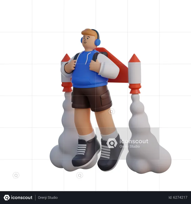Man with Jetpack  3D Illustration