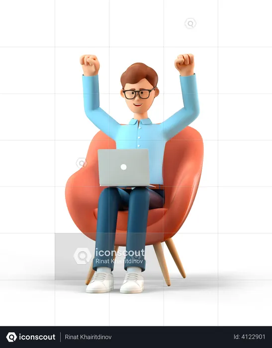 Man with laptop celebrating success  3D Illustration
