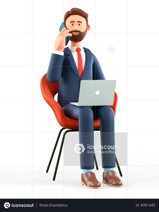 Man with laptop talking on the smartphone  3D Illustration
