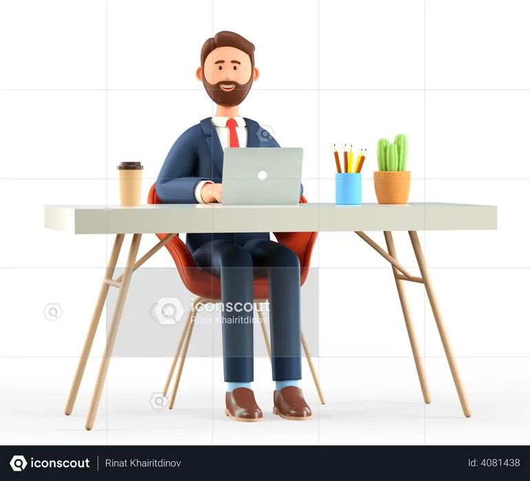 Businessman with laptop working at the desk  3D Illustration