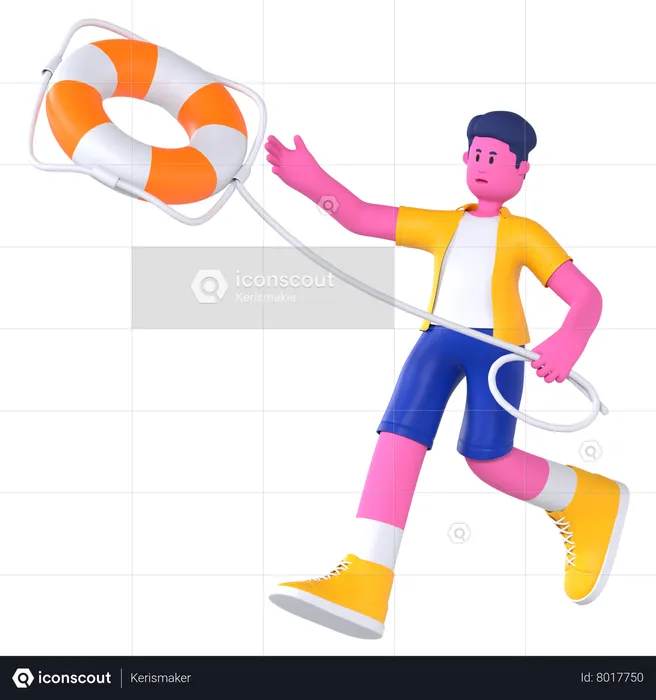 Man with Lifebuoy  3D Illustration