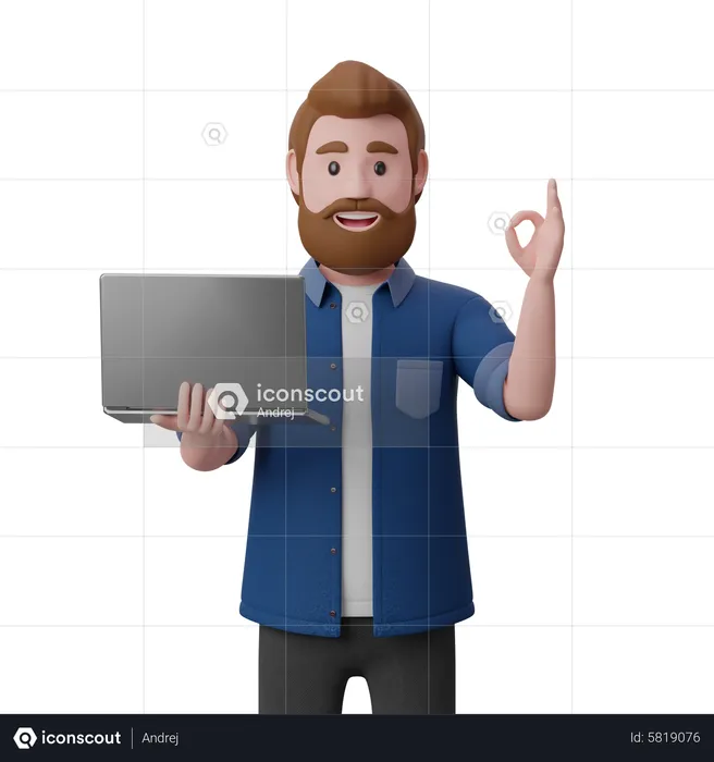 Man with notebook and OK sign  3D Illustration