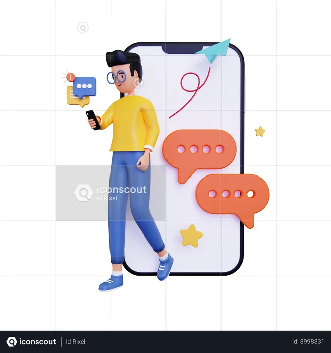 Man with Notification of incoming message  3D Illustration
