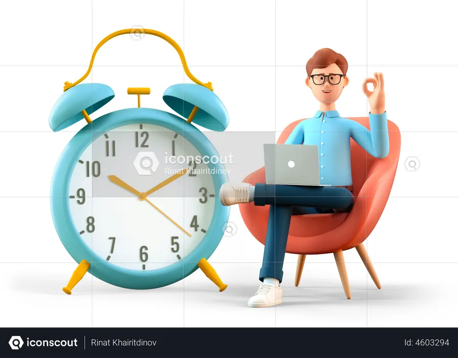 Man with ok gesture making in time  3D Illustration