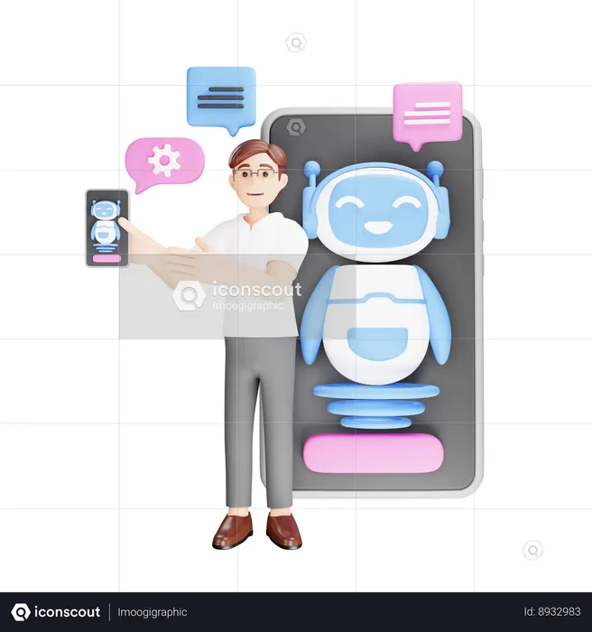 Man with Robot Assistant  3D Illustration