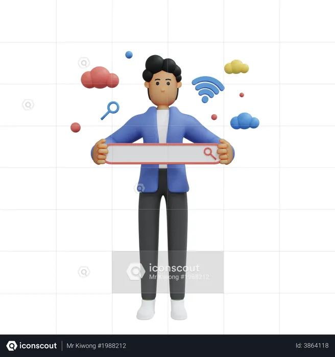 Man with search bar  3D Illustration