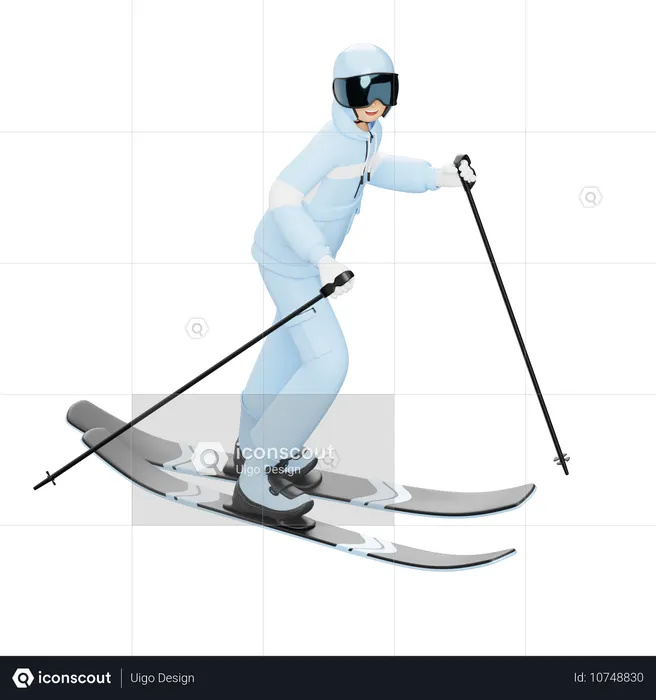 Man With Skis And Poles  3D Illustration