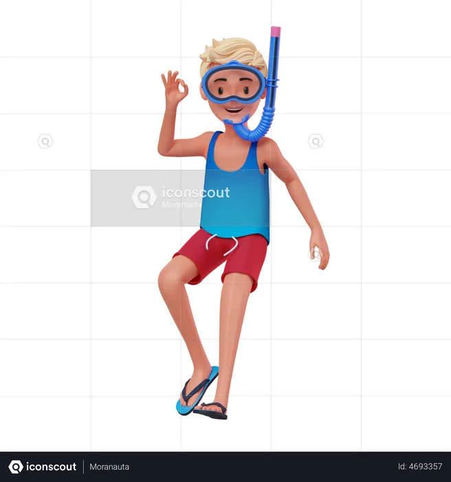 Man with snorkel  3D Illustration