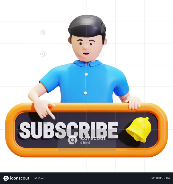 Man With Subscribe Button  3D Illustration