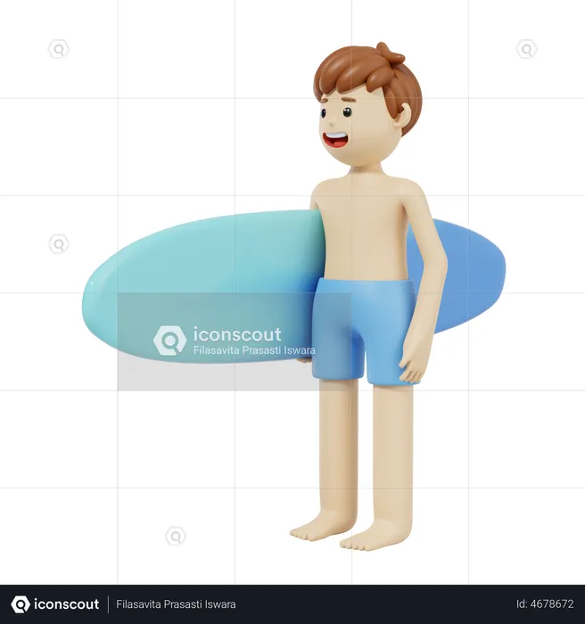 Man With Surf Board  3D Illustration