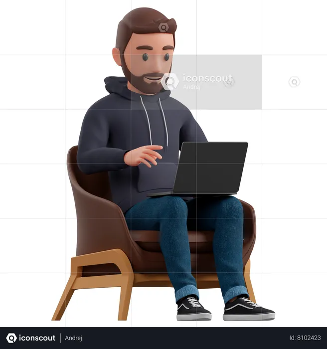 Man work on laptop  3D Illustration