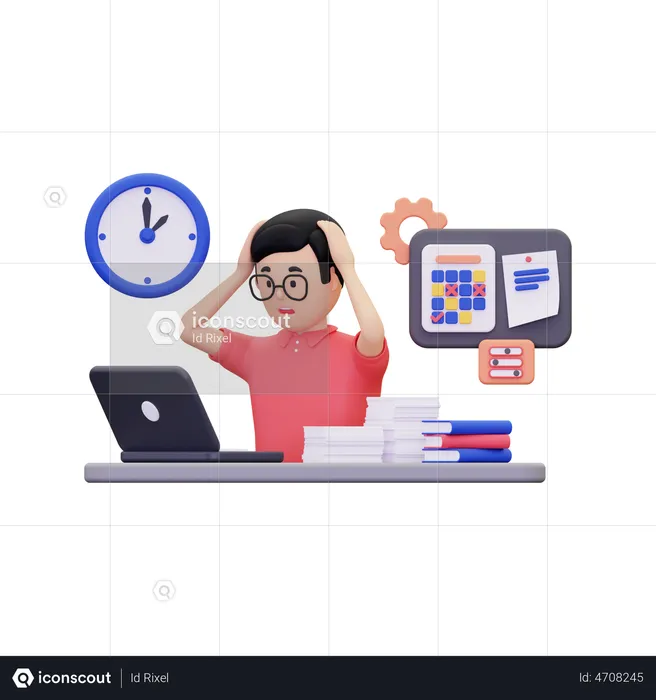 Man work with tight deadlines  3D Illustration