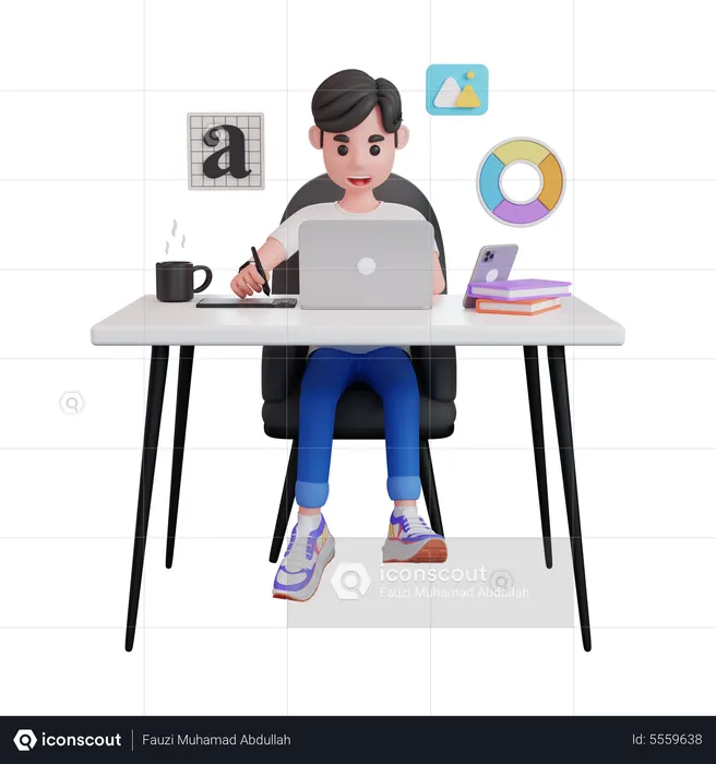 Man Working As Graphic Designer  3D Illustration