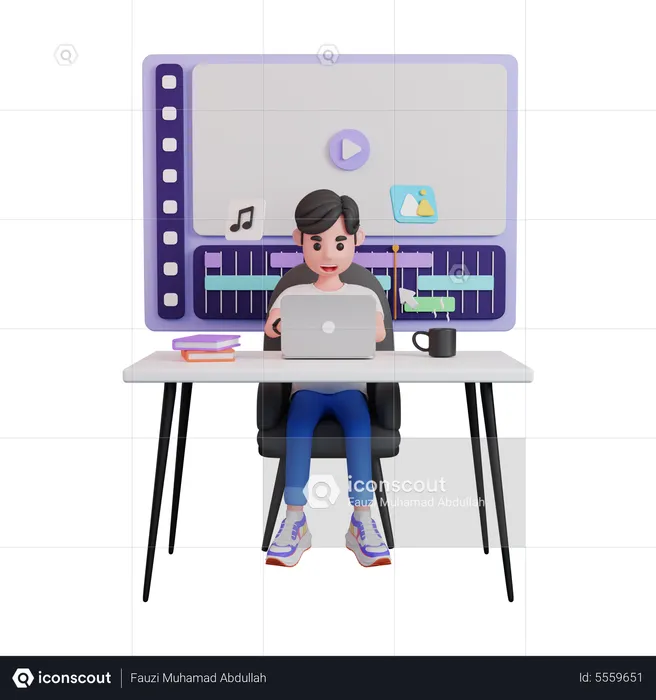 Man Working As Video Editor  3D Illustration