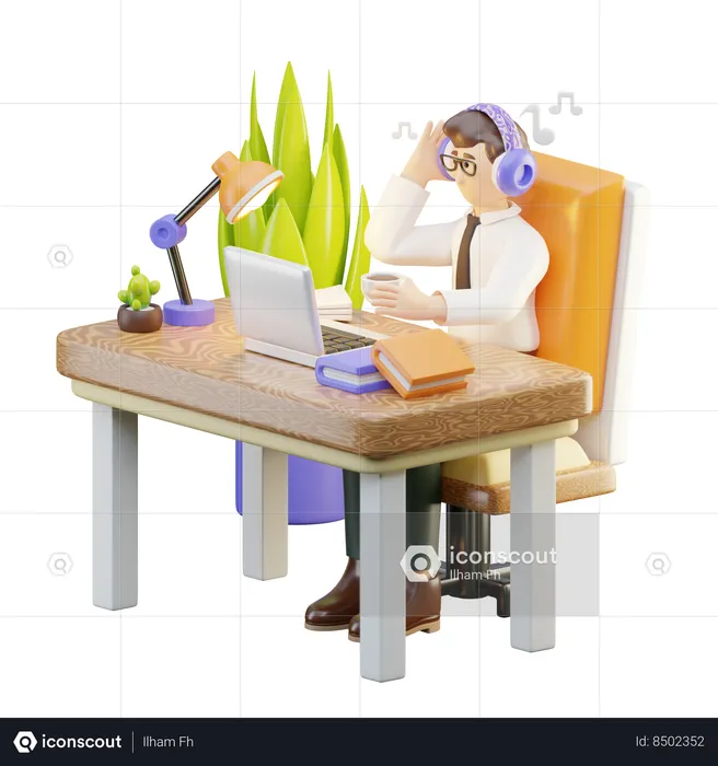 Man Working At Office  3D Illustration